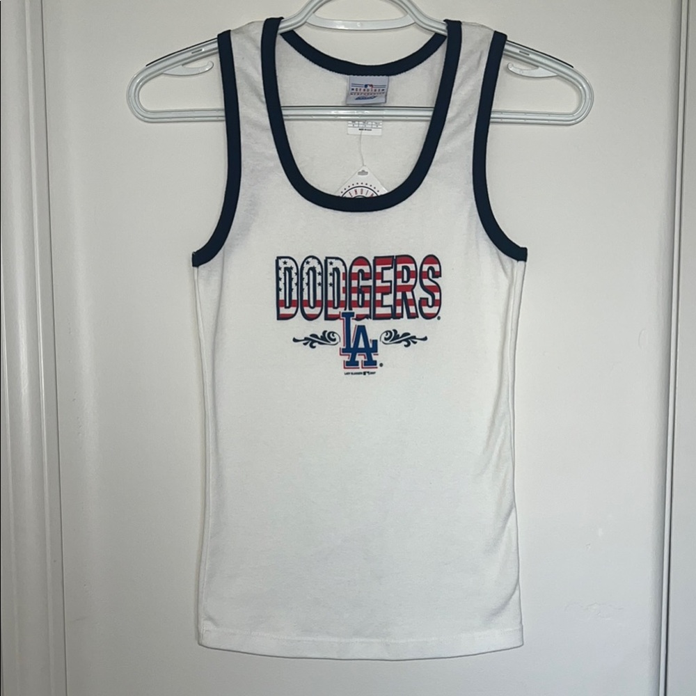 Women's White and Blue Dodgers Tank Top